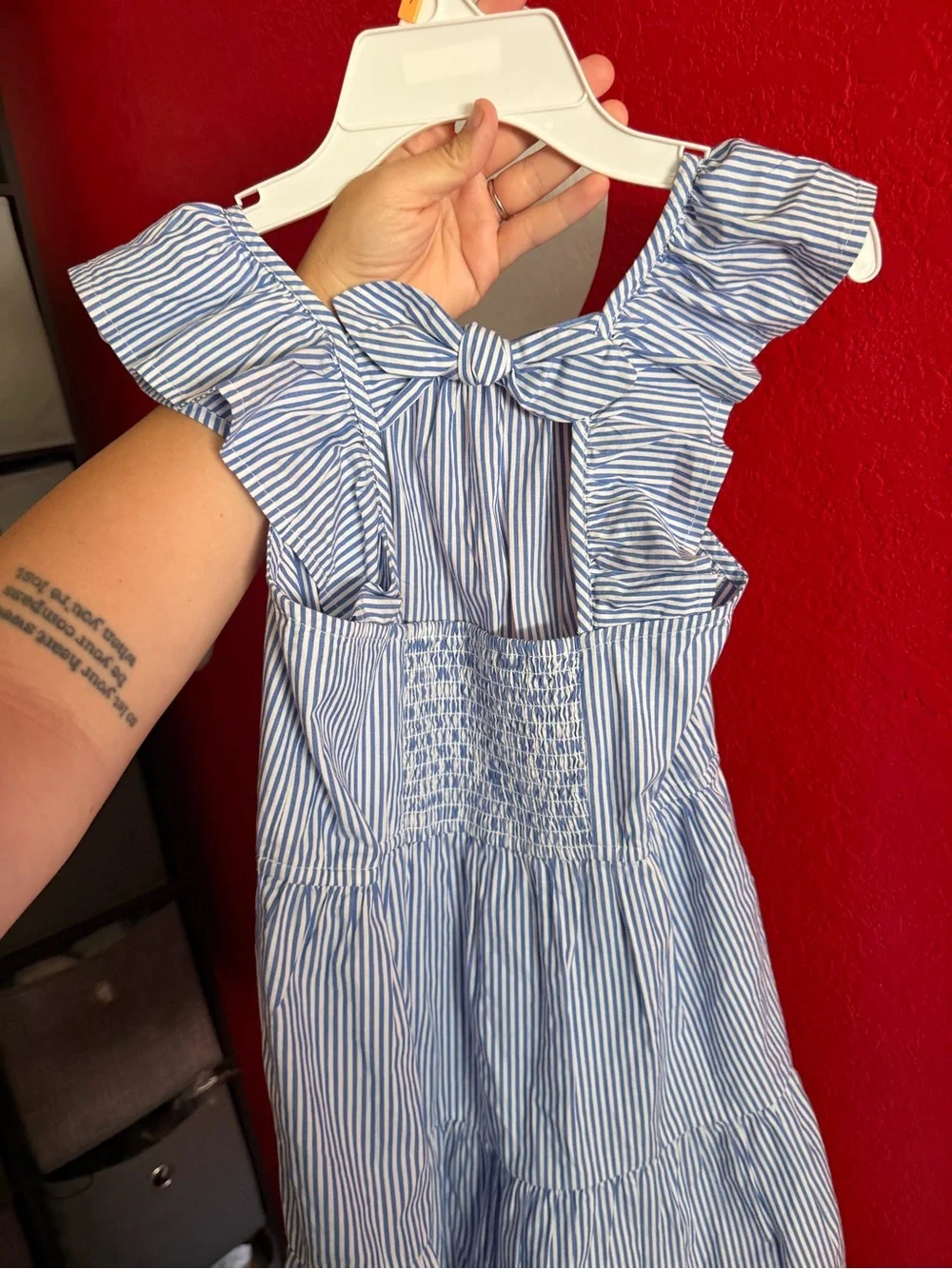 Crewcuts Blue and White Striped Ruffle Sleeve Dress